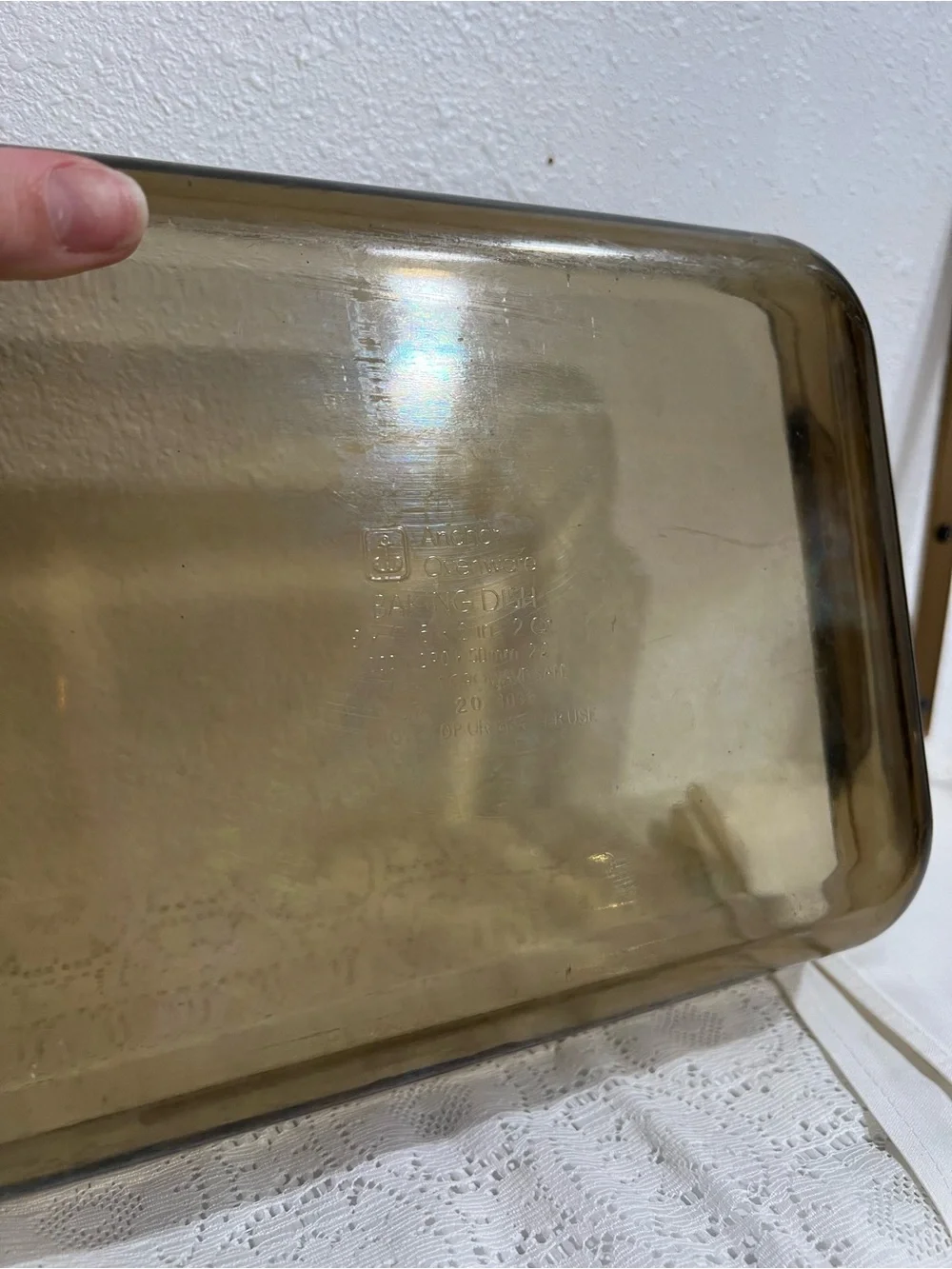 Vintage Anchor Hocking Ovenware Amber Glass Baking Dish: Apple Jack Plaid Patter